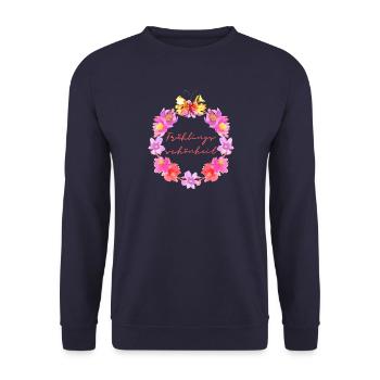 Frühlingsschönheit Schmetterling - Wortschätze - Unisex Pullover - Navy - Vorne - Alina (178cm) & Michal (187cm)