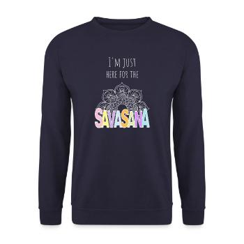 I'm just here for Savasana - Sweat-shirt Unisexe - marine - Devant - Alina (178cm) & Michal (187cm)