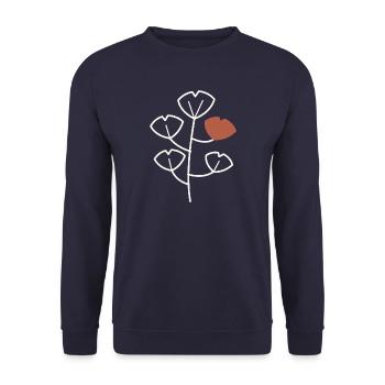 Ginkgo Balance – Minimalistische Blätterkunst - Unisex Pullover - Navy - Vorne - Alina (178cm) & Michal (187cm)