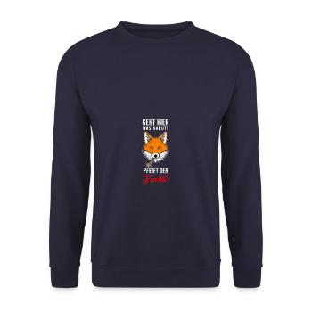 Geht Hier Was Kaputt Pfeift Der Fuchs Geschenk - Unisex Pullover - Navy - Vorne - Alina (178cm) & Michal (187cm)