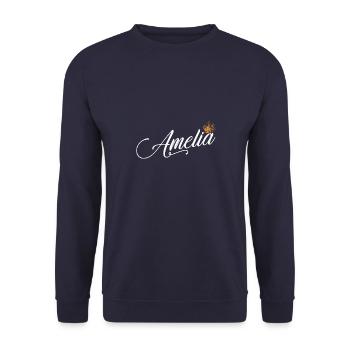 Amelia Name für Frauen Kinder Kleinkinder - Amelia - Unisex Pullover - Navy - Vorne - Alina (178cm) & Michal (187cm)