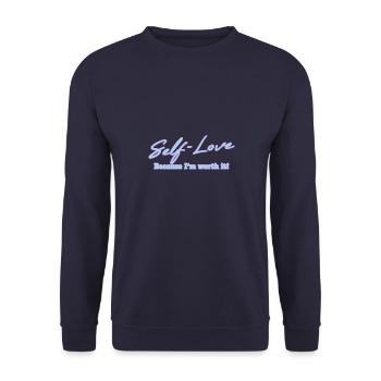 L’amour de soi parce que je le vaux bien Selbstliebe - Sweat-shirt Unisexe - marine - Devant - Alina (178cm) & Michal (187cm)