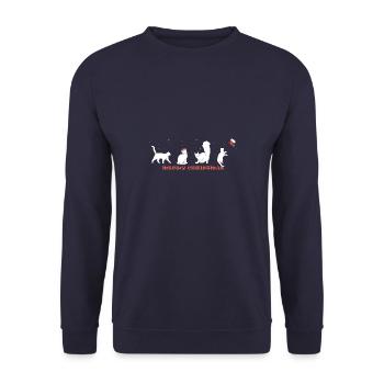 Miauige Weihnachten - Entzückende Katze mit Nikolausmütze - Unisex Pullover - Navy - Vorne - Alina (178cm) & Michal (187cm)