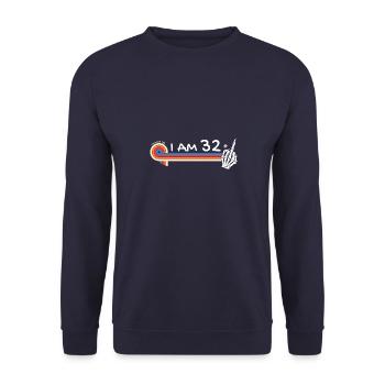I Am 32 Plus Middle Finger - 33rd Birthday - Unisex Sweatshirt - navy - Front - Alina (178cm) & Michal (187cm)