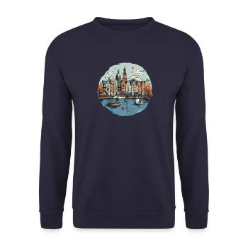 Amsterdam Skyline Urlaub Design - Unisex Pullover - Navy - Vorne - Alina (178cm) & Michal (187cm)