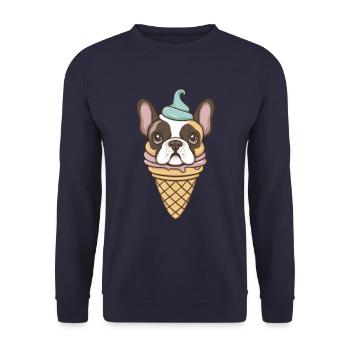 French Bulldog as Waffle Cream - Unisex Sweatshirt - navy - Front - Alina (178cm) & Michal (187cm)