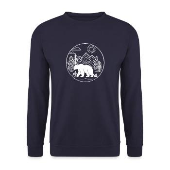 Minimalist Mountain and Bear Line Art - Unisex Pullover - Navy - Vorne - Alina (178cm) & Michal (187cm)