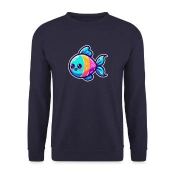 Regenbogen Fisch Design - Unisex Pullover - Navy - Vorne - Alina (178cm) & Michal (187cm)