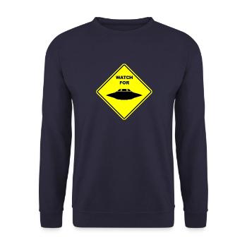 Halten Sie Ausschau nach UFOs fliegenden Untertassen Schild - Unisex Pullover - Navy - Vorne - Alina (178cm) & Michal (187cm)