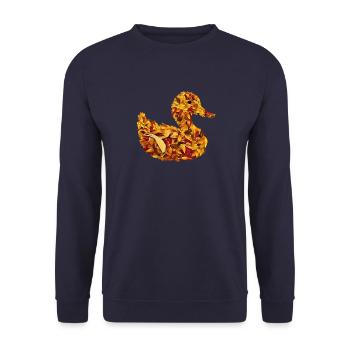 Ente Herbstlich Herbstlaub - Unisex Pullover - Navy - Vorne - Alina (178cm) & Michal (187cm)