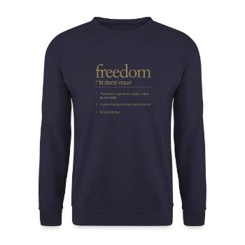 Freiheit Definitiv Sprechen Handeln denken - Unisex Pullover - Navy - Vorne - Alina (178cm) & Michal (187cm)