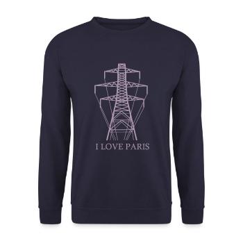Power pylon as Eiffel Tower "I Love Paris" satire - Unisex Sweatshirt - navy - Front - Alina (178cm) & Michal (187cm)