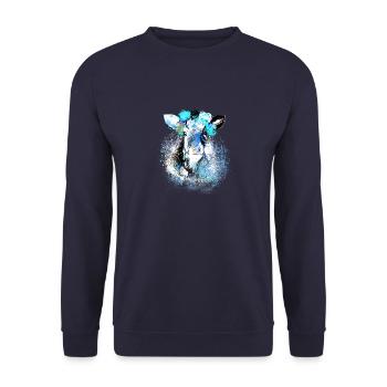 blue, cow ,light blue,painting ,drawing - Unisex Sweatshirt - navy - Front - Alina (178cm) & Michal (187cm)