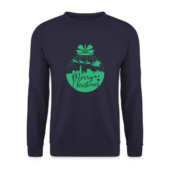 Weihnachten Schneeball Santa Sleigh Frohe Weihnachten Geschenk - Unisex Pullover - Navy - Vorne - Alina (178cm) & Michal (187cm)