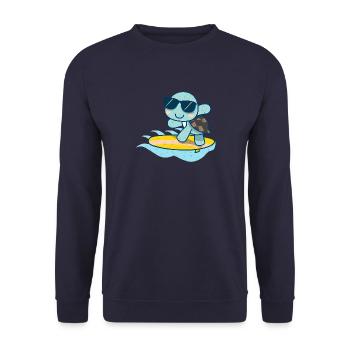 Süße Schildkröte mit Sonnenbrille auf Surfbrett - Unisex Pullover - Navy - Vorne - Alina (178cm) & Michal (187cm)