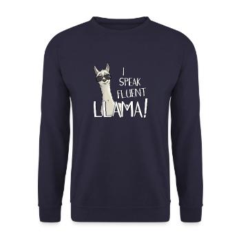 I am fluent in llama and alpaca! - Unisex Sweatshirt - navy - Front - Alina (178cm) & Michal (187cm)