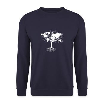 Baum mit Weltkarte - Unisex Pullover - Navy - Vorne - Alina (178cm) & Michal (187cm)