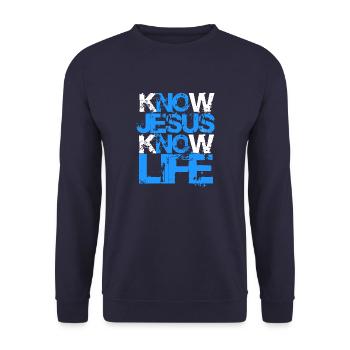 Know Jesus Know Life - Unisex Sweatshirt - navy - Front - Alina (178cm) & Michal (187cm)