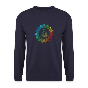 Rainbow Buddha - Mandala Yoga Meditation - Unisex Sweatshirt - navy - Front - Alina (178cm) & Michal (187cm)