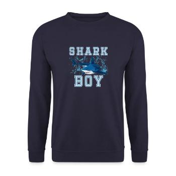 Shark Boy Hai Haifisch Haie Geburtstag Junge Shirt - Unisex Pullover - Navy - Vorne - Alina (178cm) & Michal (187cm)