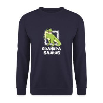 Grandpa Saurier Opa Großvater Dinosaurier T-Rex - Unisex Pullover - Navy - Vorne - Alina (178cm) & Michal (187cm)