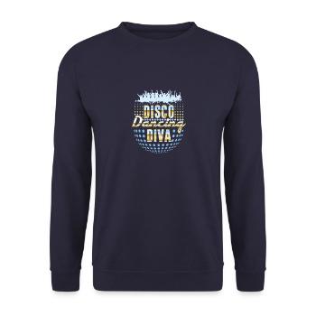 Disco Dancing Diva 1970er Jahre Vintage Retro - Unisex Pullover - Navy - Vorne - Alina (178cm) & Michal (187cm)