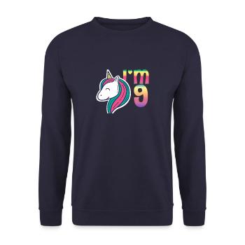 I'm 9 Unicorn Birthday - Unisex Sweatshirt - navy - Front - Alina (178cm) & Michal (187cm)