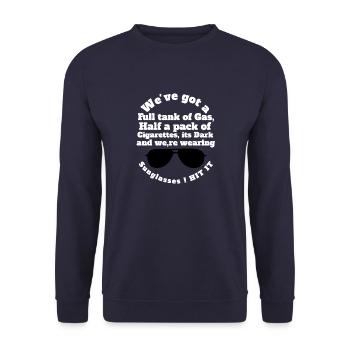 Blues Brothers Retro 80s Film Elwood Funny Film - Sweat-shirt Unisexe - marine - Devant - Alina (178cm) & Michal (187cm)