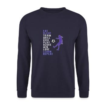 Lustiger Mädchen-Fußball u. Fußball-Geschenk-Entwurf essen - Unisex Pullover - Navy - Vorne - Alina (178cm) & Michal (187cm)