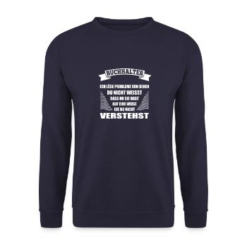 Lustiger Buchhalter Spruch für Job Büro Geschenk - Unisex Pullover - Navy - Vorne - Alina (178cm) & Michal (187cm)