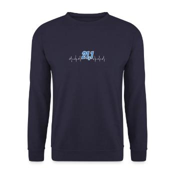 Halbmarathon 21,1 Heartbeat Läufer Geschenk Runner - Unisex Pullover - Navy - Vorne - Alina (178cm) & Michal (187cm)