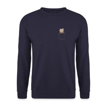Katze aus Brusttasche Tasche Geschenk süße Katze - Unisex Pullover - Navy - Vorne - Alina (178cm) & Michal (187cm)