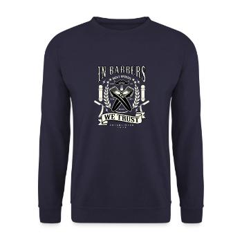 In Barbers We Trust Barber Shop - Unisex Sweatshirt - navy - Front - Alina (178cm) & Michal (187cm)
