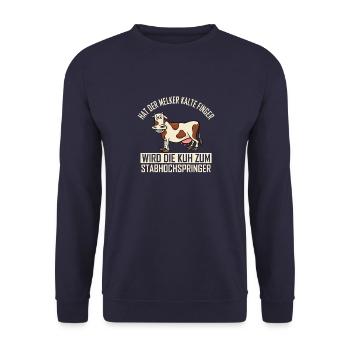 Vache vaches animaux ferme cadeau · Doigts froids - Sweat-shirt Unisexe - marine - Devant - Alina (178cm) & Michal (187cm)