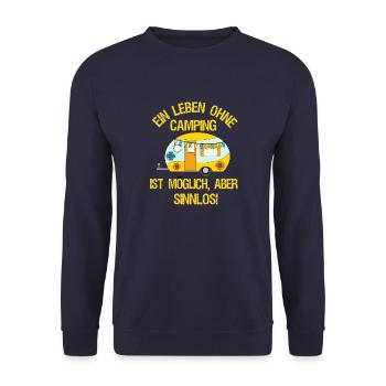 Camping Camper Van Life Retro Wohnwagen Geschenk - Unisex Pullover - Navy - Vorne - Alina (178cm) & Michal (187cm)