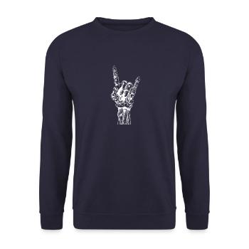 SKELETT ROCK GESTE I Mano cornuta Tshirt - Unisex Pullover - Navy - Vorne - Alina (178cm) & Michal (187cm)