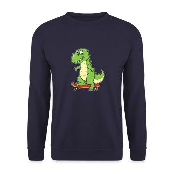 Dino Dinosaurier Skateboard T-Rex Skater Board - Unisex Pullover - Navy - Vorne - Alina (178cm) & Michal (187cm)