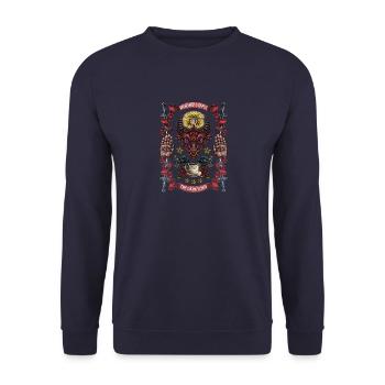 LORD COFFEE I Geschenk für Kaffee-Junkie & Süchtig - Unisex Pullover - Navy - Vorne - Alina (178cm) & Michal (187cm)