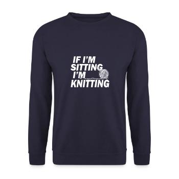 Wenn ich sitze, stricke ich - Unisex Pullover - Navy - Vorne - Alina (178cm) & Michal (187cm)