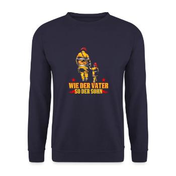 Feuerwehr Brandbekämpfung Geschenk · Wie der Vater - Unisex Pullover - Navy - Vorne - Alina (178cm) & Michal (187cm)