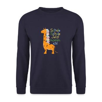Schule Jetzt Komm Ich Einschulung Giraffe Geschenk - Unisex Pullover - Navy - Vorne - Alina (178cm) & Michal (187cm)