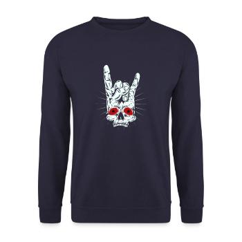Rocking Skull Hand - Unisex Pullover - Navy - Vorne - Alina (178cm) & Michal (187cm)