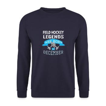 Feldhockeylegenden werden im Dezember Jungen geboren - Unisex Pullover - Navy - Vorne - Alina (178cm) & Michal (187cm)