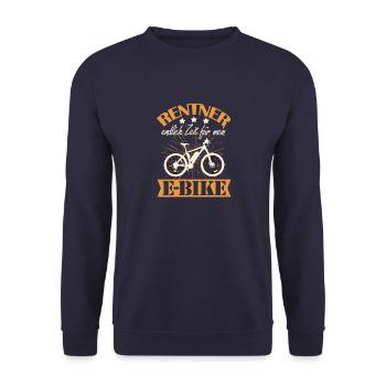 Rentner Zeit für E-Bike Pension Fahrrad Geschenk - Unisex Pullover - Navy - Vorne - Alina (178cm) & Michal (187cm)