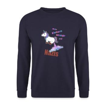 Contre les nazis T-shirt anti-racisme Licorne - Sweat-shirt Unisexe - marine - Devant - Alina (178cm) & Michal (187cm)