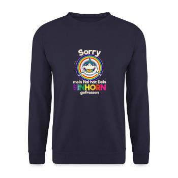 Hai Einhorn Regenbogen CDC lustig Tauchen dabbing - Unisex Pullover - Navy - Vorne - Alina (178cm) & Michal (187cm)