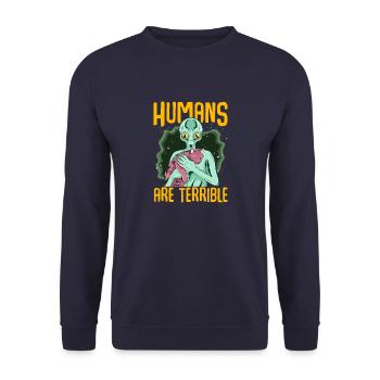 Alien astronauts UFO cats, fan gift - Unisex Sweatshirt - navy - Front - Alina (178cm) & Michal (187cm)