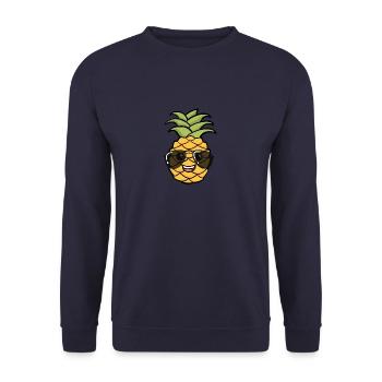 Funny pineapple with very cool glasses - Unisex Sweatshirt - navy - Front - Alina (178cm) & Michal (187cm)