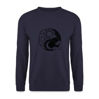 Sun Moon Yin Yang Sonne Halbmond Meditation - Unisex Pullover - Navy - Vorne - Alina (178cm) & Michal (187cm)