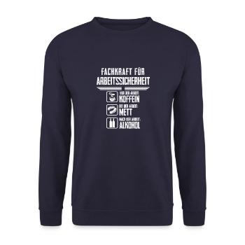 Fachkraft Arbeitssicherheit Alkohol Koffein Mett - Unisex Pullover - Navy - Vorne - Alina (178cm) & Michal (187cm)